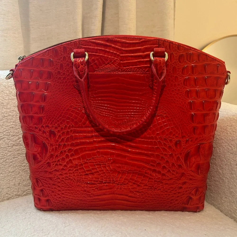 Brahmin Large Duxbury Red Melbourne Satchel w/ dust bag and strap - Picture 3 of 5
